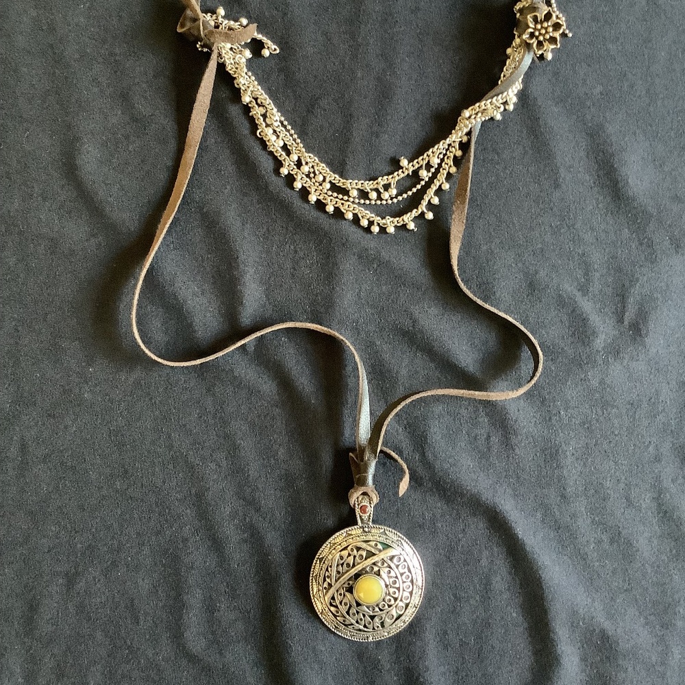Lucky Brand Silvertone and Leather Pendant